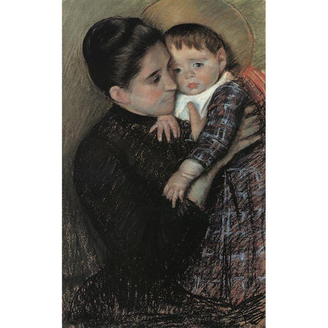 Helene De Septeuil 1889 Gold Ornate Wood Framed Art Print with Double Matting by Cassatt, Mary