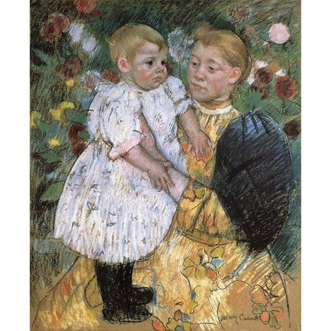 In The Garden 1893 Gold Ornate Wood Framed Art Print with Double Matting by Cassatt, Mary