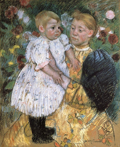 In The Garden 1893 White Modern Wood Framed Art Print with Double Matting by Cassatt, Mary