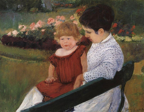 In The Park 1894 White Modern Wood Framed Art Print with Double Matting by Cassatt, Mary