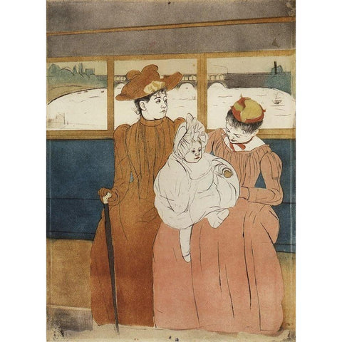Interior Of A Tramway Passing A Bridge 1891 Black Modern Wood Framed Art Print with Double Matting by Cassatt, Mary