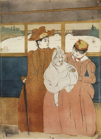 Interior Of A Tramway Passing A Bridge 1891 White Modern Wood Framed Art Print with Double Matting by Cassatt, Mary