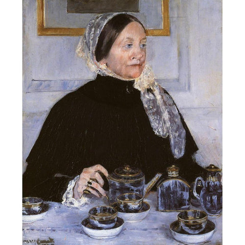 Lady At The Tea Table 1883 Gold Ornate Wood Framed Art Print with Double Matting by Cassatt, Mary