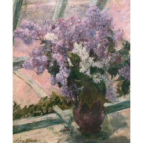 Lilacs In A Window 1880 White Modern Wood Framed Art Print by Cassatt, Mary