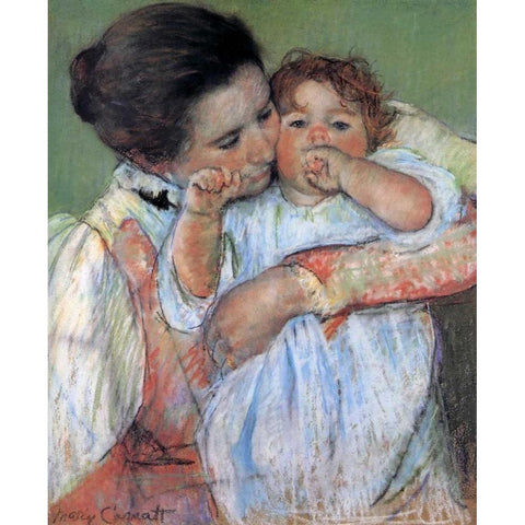 Little Anne Sucking Her Finger 1897 Black Modern Wood Framed Art Print with Double Matting by Cassatt, Mary