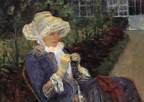 Lydia Crocheting In The Garden At Marly 1880 Black Ornate Wood Framed Art Print with Double Matting by Cassatt, Mary