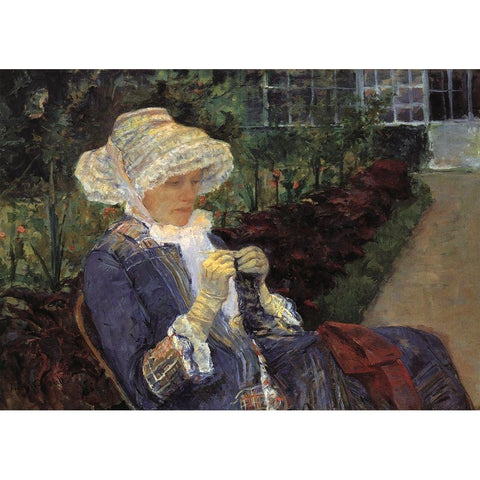 Lydia Crocheting In The Garden At Marly 1880 Black Modern Wood Framed Art Print with Double Matting by Cassatt, Mary
