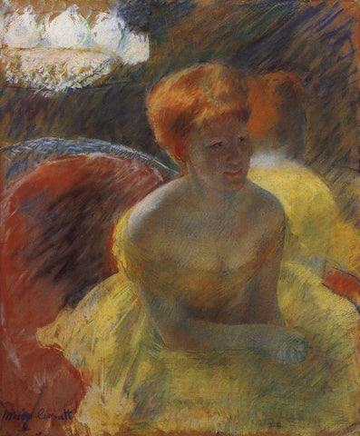 Lydia Leaning On Her Arms Seated In A Loge 1879 Black Ornate Wood Framed Art Print with Double Matting by Cassatt, Mary