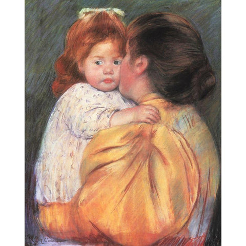 Maternal Kiss 1897 Black Modern Wood Framed Art Print with Double Matting by Cassatt, Mary