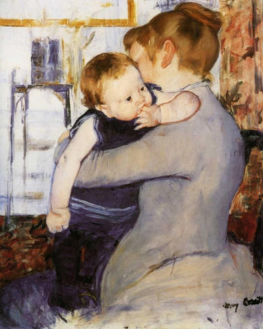 Mother And Child 1889 Black Ornate Wood Framed Art Print with Double Matting by Cassatt, Mary
