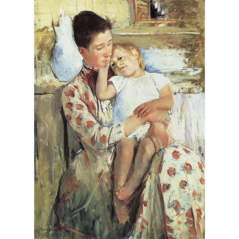 Mother And Child 1890 Black Modern Wood Framed Art Print with Double Matting by Cassatt, Mary