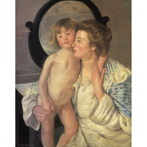 Mother And Child 1899 Gold Ornate Wood Framed Art Print with Double Matting by Cassatt, Mary