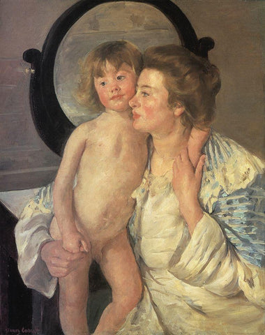 Mother And Child 1899 Black Ornate Wood Framed Art Print with Double Matting by Cassatt, Mary