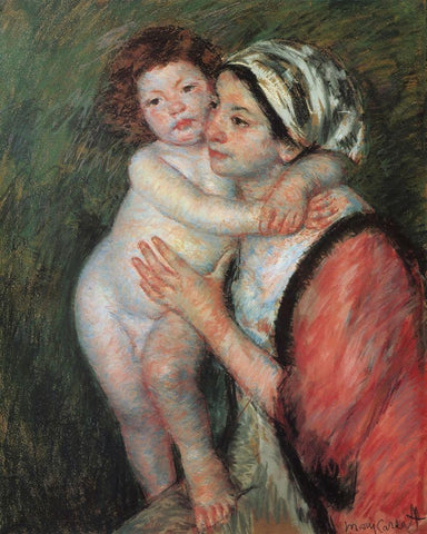 Mother And Child 1914 White Modern Wood Framed Art Print with Double Matting by Cassatt, Mary