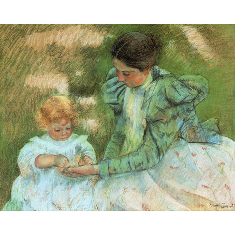 Mother Playing With Her Child 1897 Black Modern Wood Framed Art Print with Double Matting by Cassatt, Mary