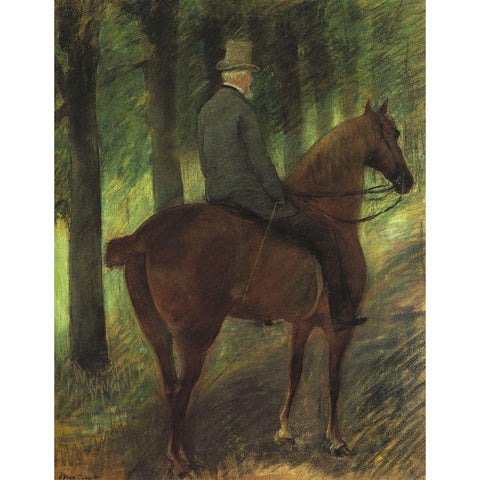 Mr Robert S On Horseback 1885 Gold Ornate Wood Framed Art Print with Double Matting by Cassatt, Mary
