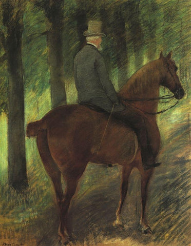 Mr Robert S On Horseback 1885 White Modern Wood Framed Art Print with Double Matting by Cassatt, Mary
