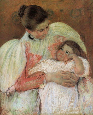 Nurse And Child 1897 Black Ornate Wood Framed Art Print with Double Matting by Cassatt, Mary