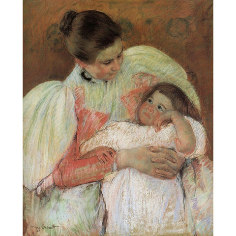 Nurse And Child 1897 Gold Ornate Wood Framed Art Print with Double Matting by Cassatt, Mary