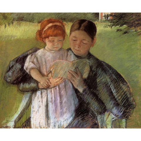 Nurse Reading To A Little Girl 1895 Black Modern Wood Framed Art Print with Double Matting by Cassatt, Mary