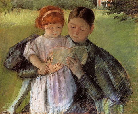 Nurse Reading To A Little Girl 1895 White Modern Wood Framed Art Print with Double Matting by Cassatt, Mary