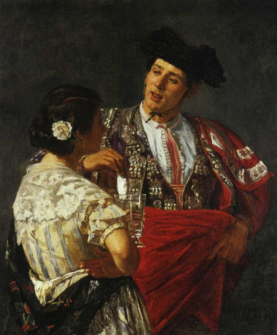 Offering The Panal To The Bullfighter 1872 Black Ornate Wood Framed Art Print with Double Matting by Cassatt, Mary