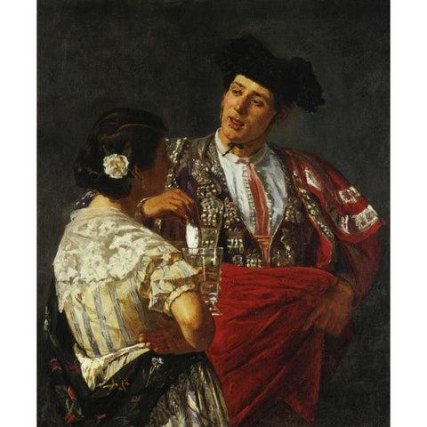 Offering The Panal To The Bullfighter 1872 Gold Ornate Wood Framed Art Print with Double Matting by Cassatt, Mary