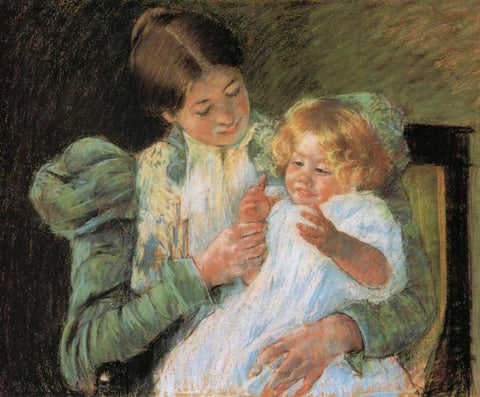 Pattycake 1897 White Modern Wood Framed Art Print with Double Matting by Cassatt, Mary