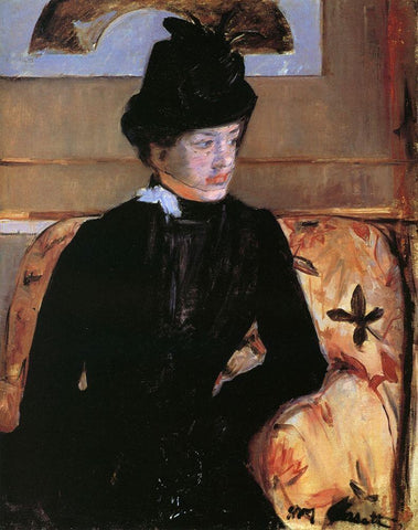 Portrait Of A Young Woman In Black 1883 Black Ornate Wood Framed Art Print with Double Matting by Cassatt, Mary