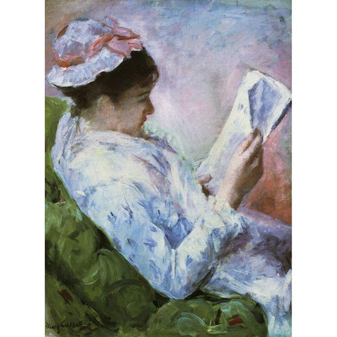 Portrait Of Lydia Reading 1879 Black Modern Wood Framed Art Print with Double Matting by Cassatt, Mary
