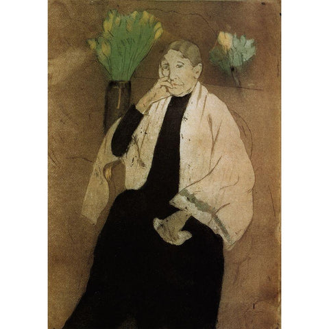Portrait Of The Artists Mother 1890 Gold Ornate Wood Framed Art Print with Double Matting by Cassatt, Mary