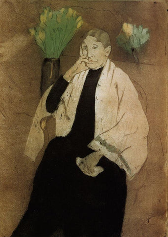 Portrait Of The Artists Mother 1890 Black Ornate Wood Framed Art Print with Double Matting by Cassatt, Mary