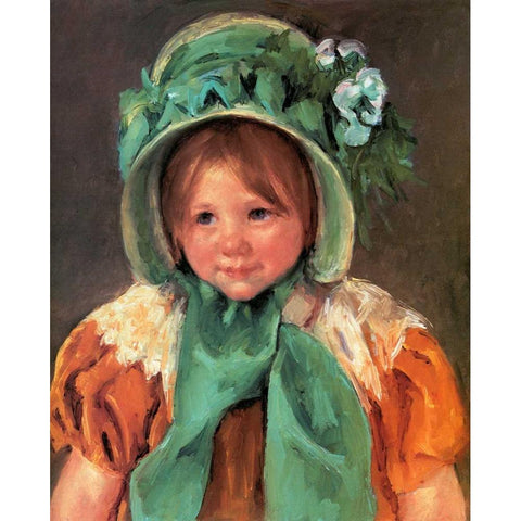 Sara In A Green Bonnet 1901 White Modern Wood Framed Art Print by Cassatt, Mary
