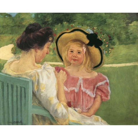 Simone And Her Mother In The Garden 1904 White Modern Wood Framed Art Print by Cassatt, Mary