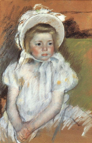 Simone In A White Bonnet 1901 Black Ornate Wood Framed Art Print with Double Matting by Cassatt, Mary