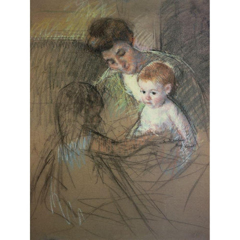 Sketch For Mother And Daughter Looking At The Baby 1905 Black Modern Wood Framed Art Print with Double Matting by Cassatt, Mary