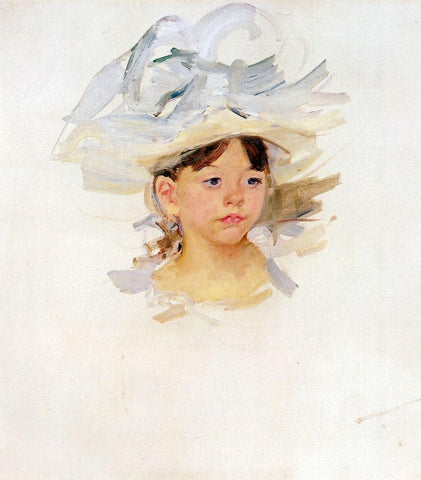 Sketch Of Mary Ellen In A Big Blue Hat Black Ornate Wood Framed Art Print with Double Matting by Cassatt, Mary