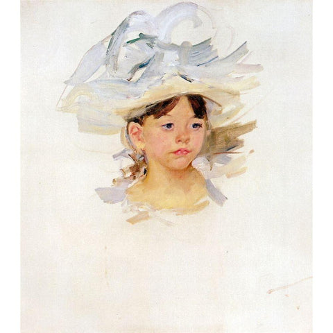 Sketch Of Mary Ellen In A Big Blue Hat White Modern Wood Framed Art Print by Cassatt, Mary
