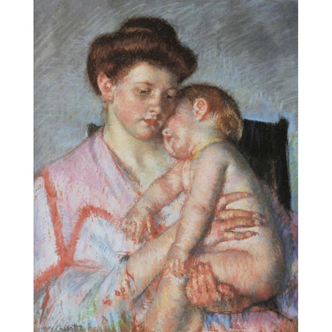 Sleepy Baby 1910 Black Modern Wood Framed Art Print by Cassatt, Mary