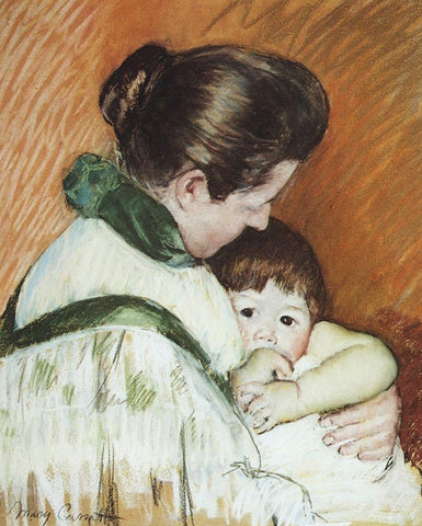 Sleepy Thomas Sucking His Thumb 1893 Black Ornate Wood Framed Art Print with Double Matting by Cassatt, Mary