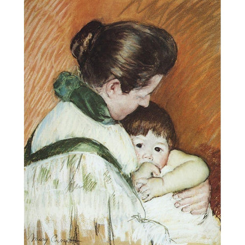 Sleepy Thomas Sucking His Thumb 1893 Black Modern Wood Framed Art Print with Double Matting by Cassatt, Mary