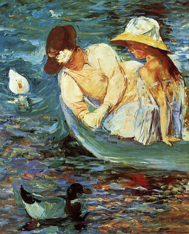 Summertime 1894 Black Ornate Wood Framed Art Print with Double Matting by Cassatt, Mary