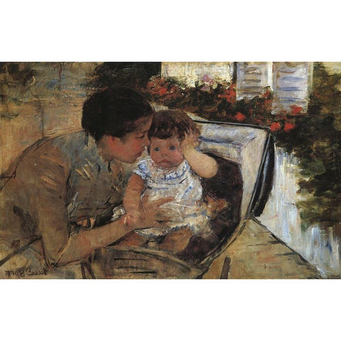 Susan Comforting The Baby 1881 Gold Ornate Wood Framed Art Print with Double Matting by Cassatt, Mary