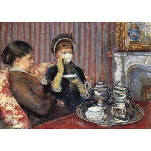 The Tea, 1880 Gold Ornate Wood Framed Art Print with Double Matting by Cassatt, Mary