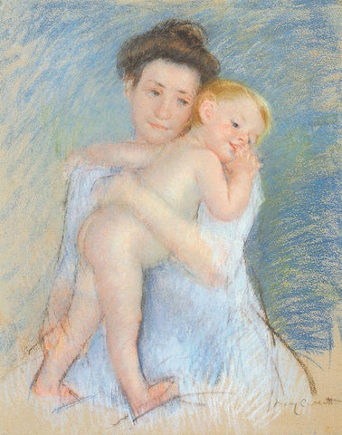 Tendresse Maternelle 1908 White Modern Wood Framed Art Print with Double Matting by Cassatt, Mary