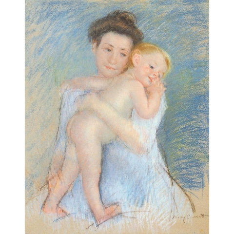 Tendresse Maternelle 1908 Gold Ornate Wood Framed Art Print with Double Matting by Cassatt, Mary