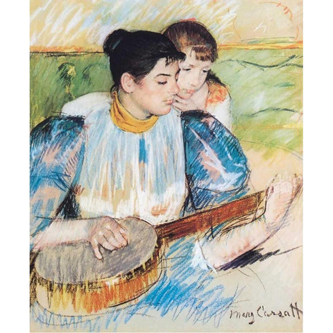 The Banjo Lesson, 1894 White Modern Wood Framed Art Print by Cassatt, Mary