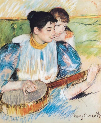 The Banjo Lesson, 1894 White Modern Wood Framed Art Print with Double Matting by Cassatt, Mary