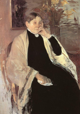 The Artists Mother Katherine Kelso Johnston 1889 White Modern Wood Framed Art Print with Double Matting by Cassatt, Mary