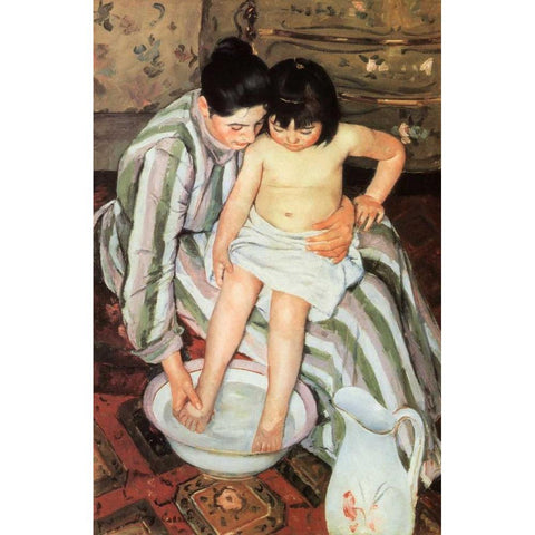 The Bath 1892 Gold Ornate Wood Framed Art Print with Double Matting by Cassatt, Mary